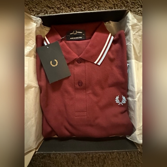 Fred Perry Twin Tipped Polo Shirt Maroon/White/Ice MADE IN ENGLAND - Picture 10 of 13